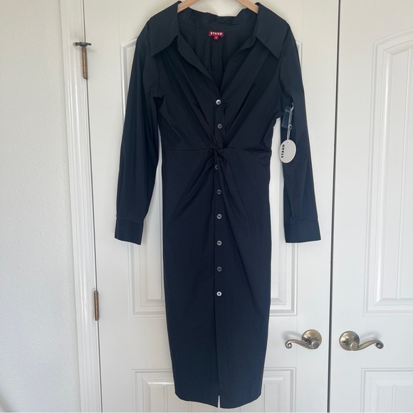 STAUD Clea Front Twist Long Sleeve Shirtdress in Black Size 12 NWT - Picture 4 of 6